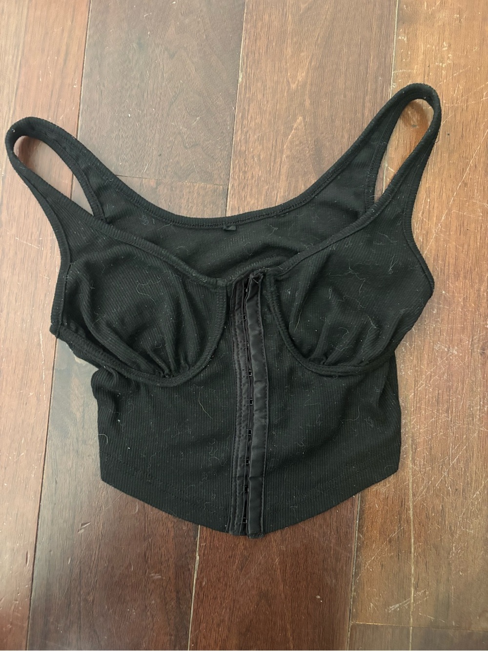 Black Ribbed Front Hook Bralette Tank Top